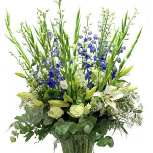 Blikvanger Blauw Wit met Vaas